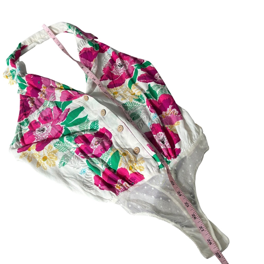 Intimately Free People Floral Halter Bodysuit Pink Green White XS Coastal Resort - Picture 8 of 9